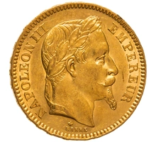 Pièce 20 Francs Or Napoléon III Tête Laurée 1866 BB
