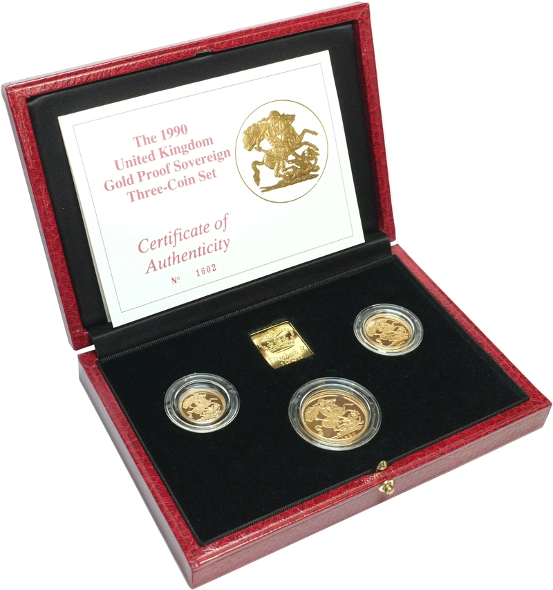 3 Pièces Souverains Or 1990 BE en Boîte