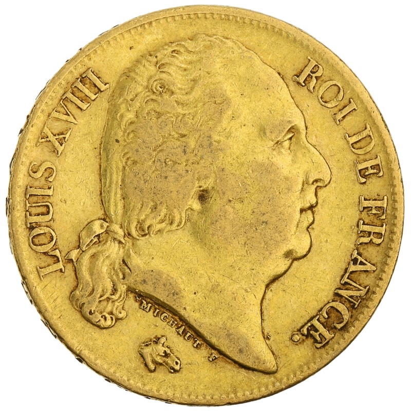 1817 20 French Francs - Louis XVIII Bare Head - A