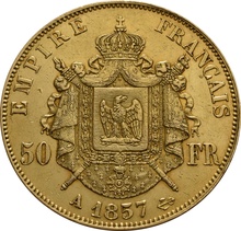 50 Francs Or Napoléon III Tête Nue