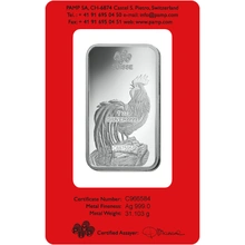 Lingot d'Argent 1 Once Pamp 2017 Année du Coq