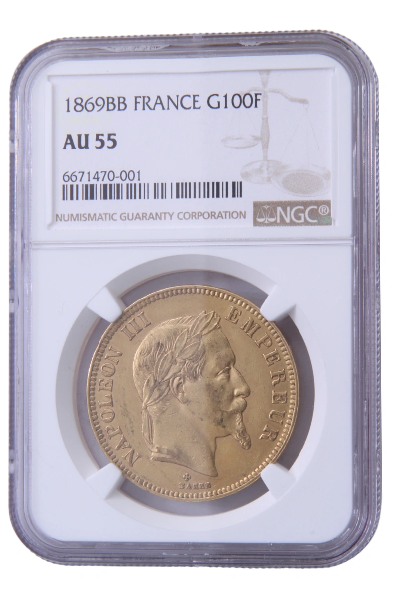 1869 Napoléon III 100 Francs Or BB Strasbourg NGC AU55