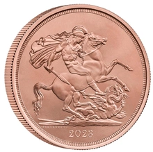 Pièce Quintuple Souverain Or Couronnement Charles III Brillant Universel en Boîte