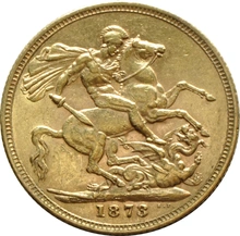 Pièce Souverain Or Victoria Tête Jeune 1873 (S)