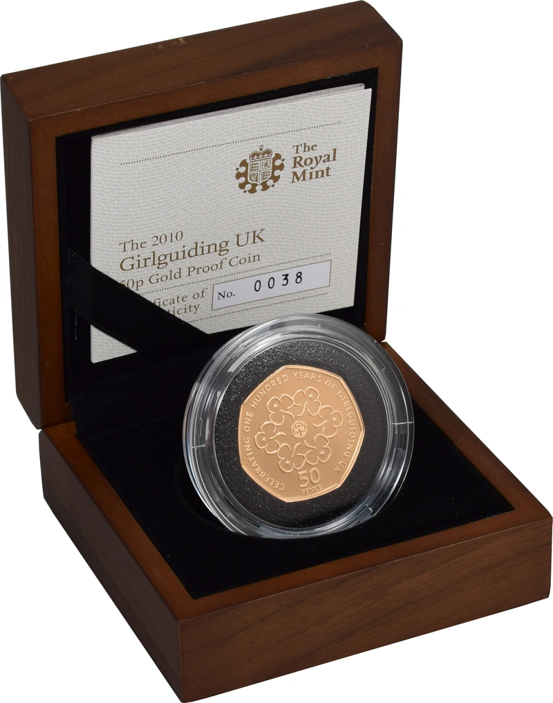 Pièce 50 Pence Or 2010 Girlguiding BE en Boîte