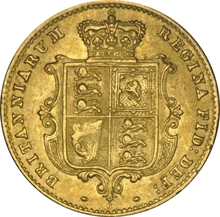 Pièce Demi Souverain Or 1869 Victoria Tête Jeune Revers Armoiries Londres NGC AU55