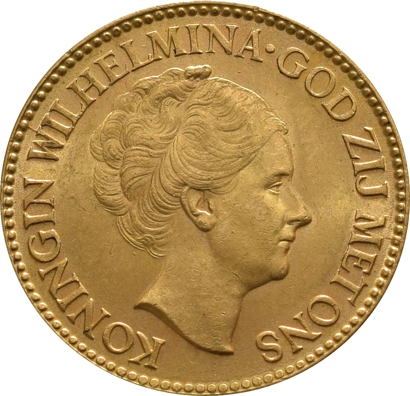 Pièce 10 Florins Or Néerlandais Wilhelmine Âgée 1925 à 1933