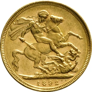 Pièce Souverain Or 1892 Victoria Tête Jubilée (M)