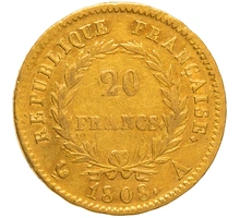 Pièce 20 Francs Or Napoléon I Tête Laurée 1808 A