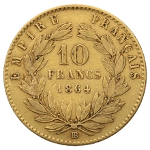 Pièce 10 Francs Or 1864 Napoléon III Tête Laurée BB