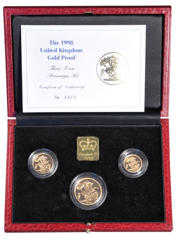 1998 Proof Gold Sovereign 3 Coin Set Boxed