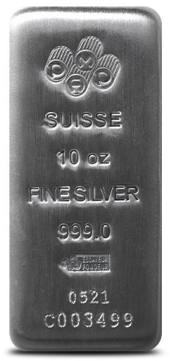 Lingot d'Argent 10 Onces Pamp Moulé