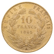 10 Francs Or 1865 Napoléon III Tête Laurée A