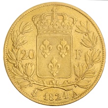 20 Francs Or Louis XVIII Tête Nue 1824 A