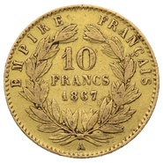 10 Francs Or 1867 Napoléon III Tête Laurée A