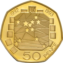 Pièce 50 Pence Or 1993 Présidence de l'UE BE en Boîte