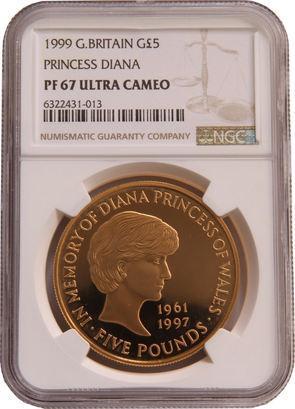 1999 - Gold £5 Proof Crown, Diana Princess of Wales Memorial NGC PF67