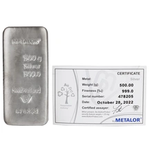 Lingot d'Argent 500g Metalor