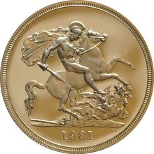 Pièce Quintuple Souverain Or 1981 en Boîte