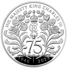 Pièce 5 Livres Argent 2023 75ème Anniversaire Charles III en Boîte