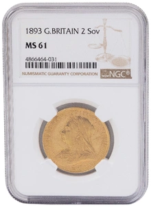 Pièce Double Souverain Or 1893 NGC MS61