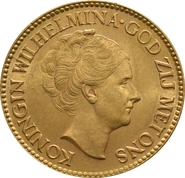 Pièce 10 Florins Or Néerlandais Wilhelmine Âgée 1925 à 1933
