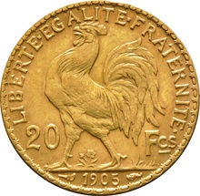 20 Francs Or Coq Dieu Protège la France Notre Choix (1899-1906)
