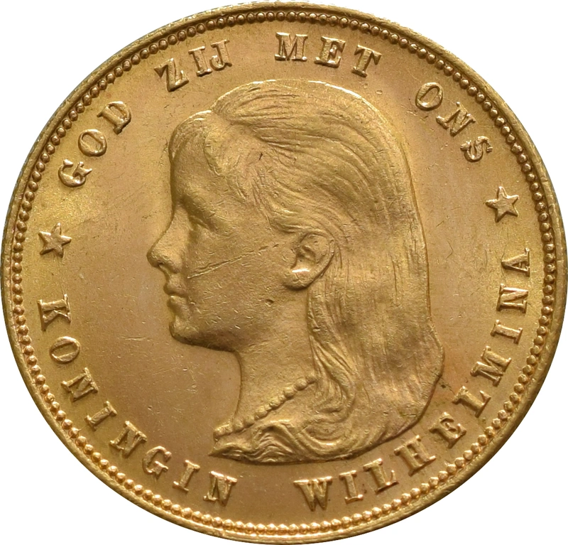 Pièce 10 Florins Or Néerlandais Wilhelmine Jeune 1897