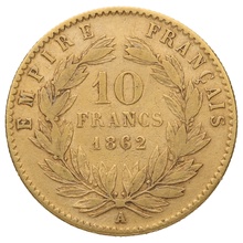 10 Francs Or 1862 Napoléon III Tête Laurée A
