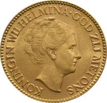 Pièce 10 Florins Or Néerlandais Wilhelmine Âgée 1925 à 1933