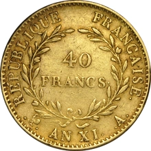 Pièce 40 Francs Or Bonaparte Premier Consul Tête Nue 1802 à 1804