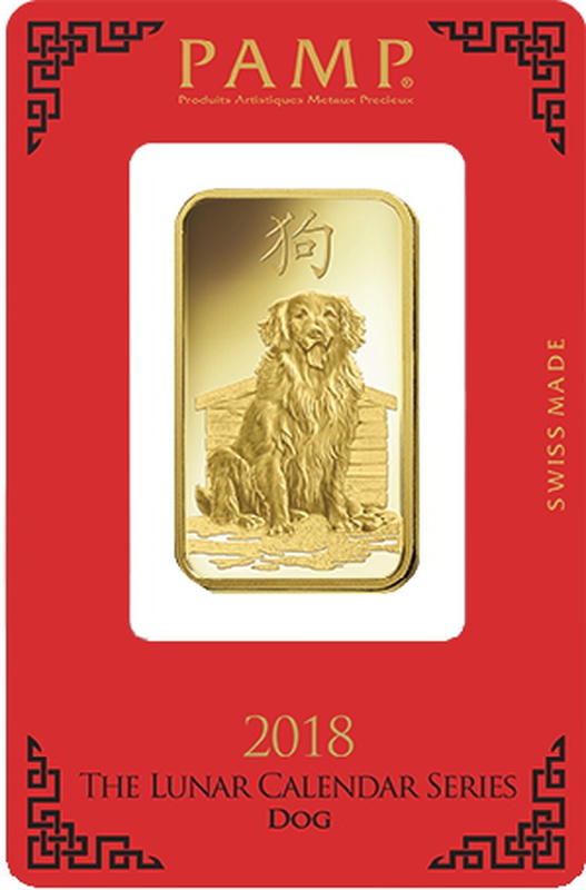 PAMP 1oz 2018 Year of the Dog Gold Bar
