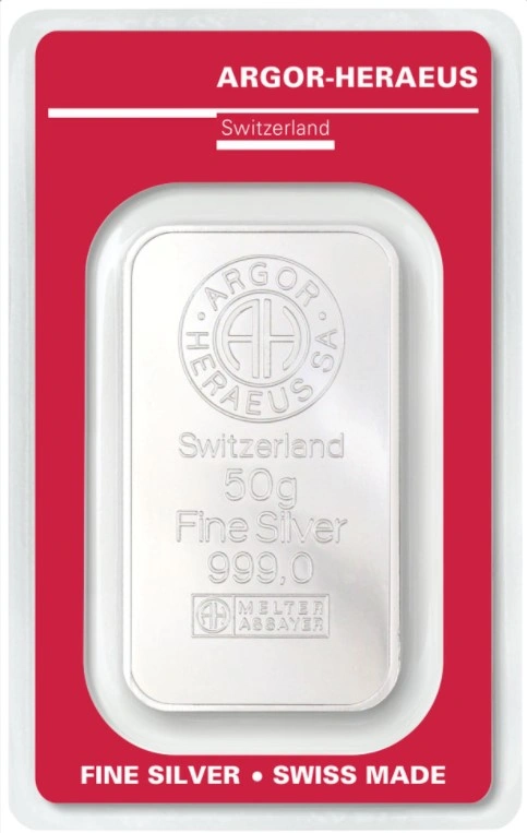 Lingot d'Argent 50g Argor-Heraeus