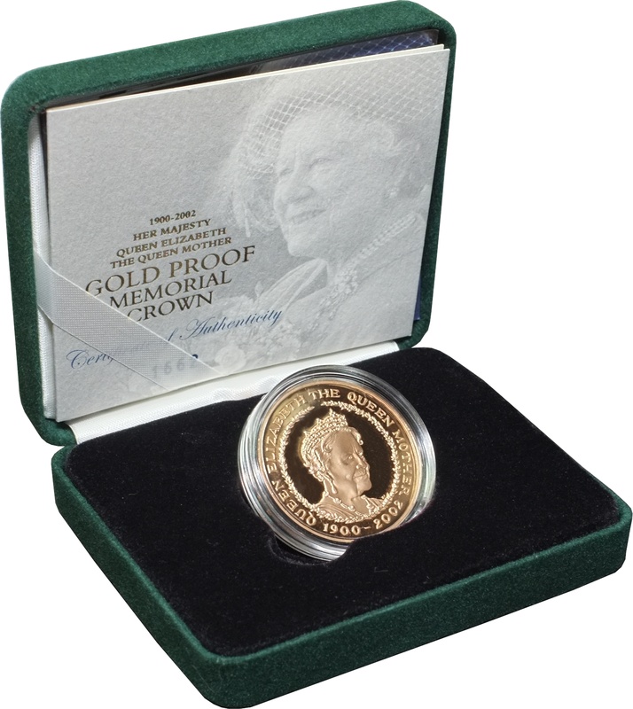 2002 - Gold Five Pound Proof Coin, Queen Mother Memorial Boxed