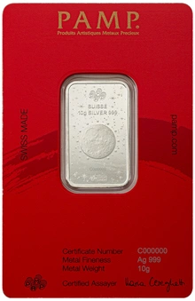 Lingot d'argent 10 g 2026 Année du Cheval PAMP