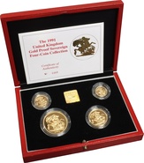 Ecrin de collection de 4 souverains en or - 1991