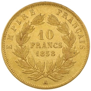 Pièce 10 Francs Or 1858 Napoléon III Tête Nue A