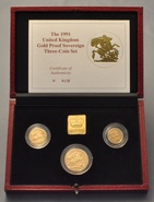 Ecrin de collection de 3 souverains en or - 1991
