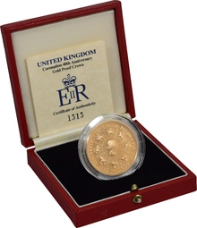 Pièce Quintuple Souverain Or 1993 £5 Elisabeth II 40 Ans Couronnement en Boîte