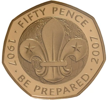 Pièce 50 Pence Or 2007 Scoutisme BE en Boîte