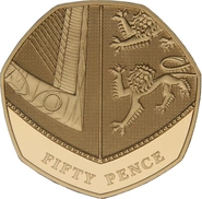 Pièce 50p Pence Or 2008 Bouclier Royal BE