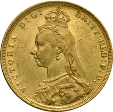 Pièce Souverain Or 1891 Victoria Tête Jubilée (S)