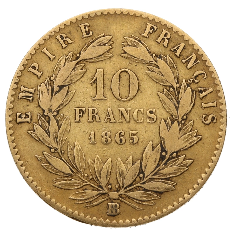 1865 10 Francs Français Napoléon III Tête Laurée – Grosse BB