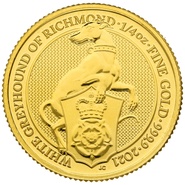 Royal Mint Queen's Beasts Or 1/4 Once 2021 le Lévrier Blanc de Richmond
