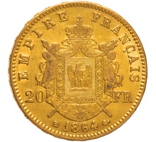 20 Francs Or Napoléon III Tête Laurée 1864 BB