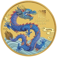 Pièce Perth Mint Lunar Or 1/10 Once 2024 Colorée Année du Dragon