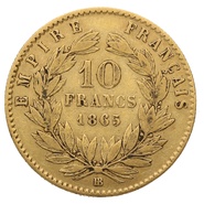 10 Francs Or 1865 Napoléon III Tête Laurée BB