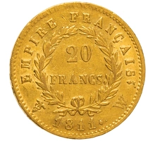 Pièce 20 Francs Or Napoléon I Tête Laurée 1811 W