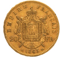 20 Francs en or - Napoléon III Tête laurée 1863 A