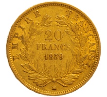 20 Francs Or Napoléon III Tête Nue 1859 BB